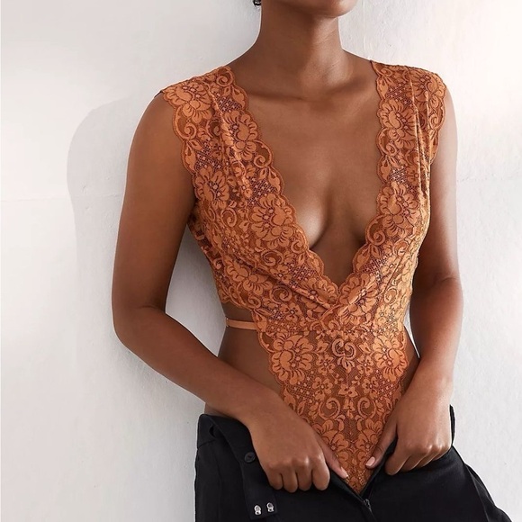 FREE PEOPLE x HAH Cut To The Chase Bodysuit In Brown Sugar - Picture 1 of 3